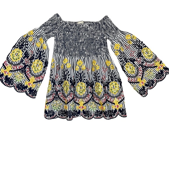 Flying Tomato Tops - Flying Tomato Baby Doll Top Size S Embroidered Smocked Off The Shoulder Bell
